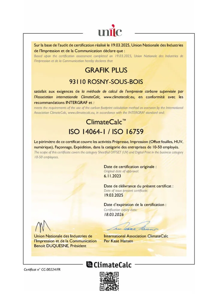 ClimateCalc bilan carbone imprimerie GRAFIK PLUS - 2025